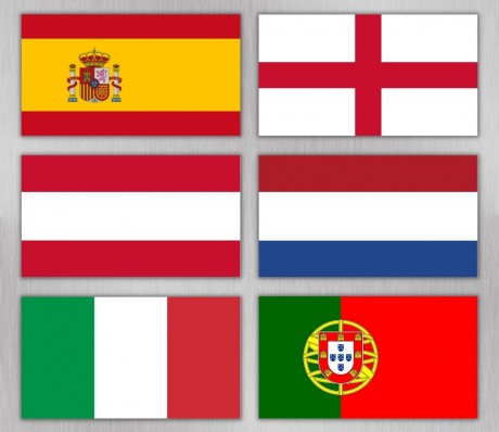 סט 6 מגנטים דגלים ספרד, אנגליה, הולנד, אוסטריה, פורטוגל, איטליה 