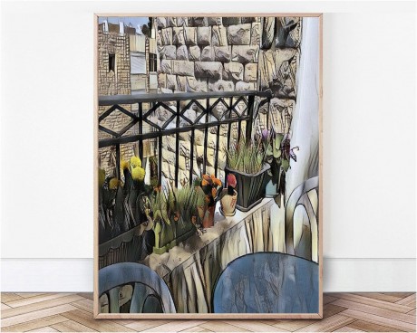 תמונת קיר עדניות פרחים במרפסת - תמונת ציור מודפסת