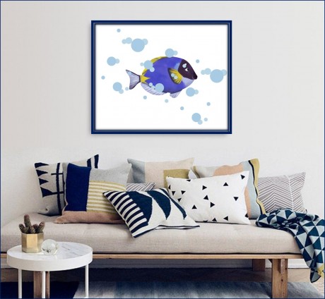 תמונת קיר דגם דג כחול - תמונה לחדר ילדים, חדר תינוקות