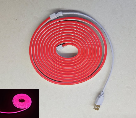סרט ניאון לד צבע ורוד אורך 3 מטר עם חיבור USB