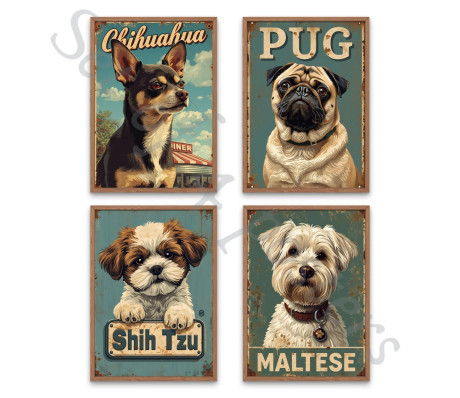 כלבים חמודים על הקיר – סט 4 פוסטרים שממלא כל חדר בשמחה!