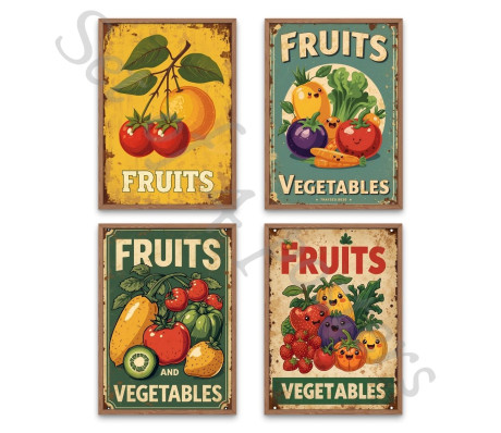 סטים 4 פוסטרים מודפסים - דגם אוכל ושתיה - גודל A5