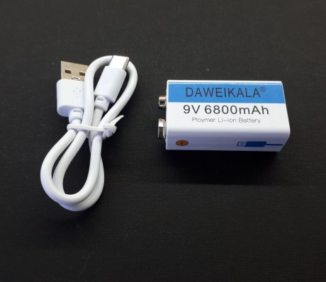 סוללה נטענת 9V חיבור USB כולל כבל הטענה USB