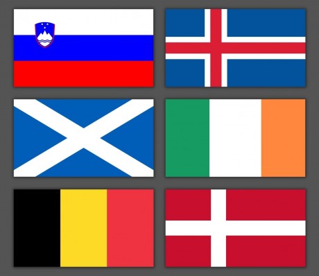 סט 6 מגנטים דגלים בלגיה, דנמרק, איסלנד, סקוטלנד, אירלנד, סלובניה 
