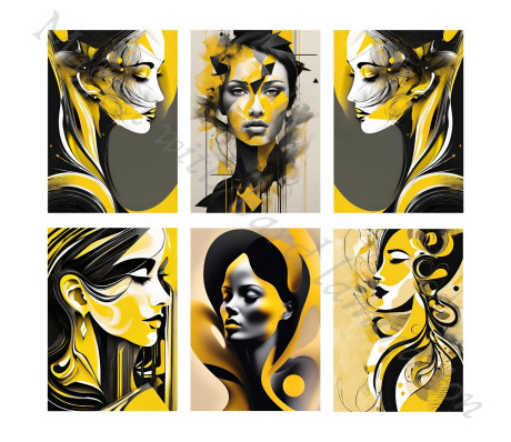 סט 6 מגנטים קשיחים עם למינציה נשים סגנון אמנות אבסטרקט למקרר ולוח מתכת 