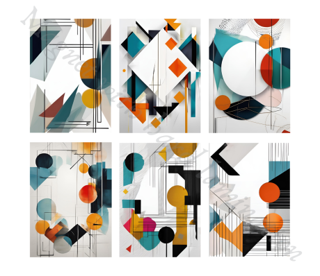 סט 6 מגנטים קשיחים עם למינציה צורות אמנות אבסטרקט למקרר ולוח מתכת 