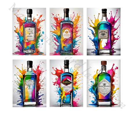 סט 6 מגנטים קשיחים עם למינציה בקבוקים אמנות מודרנית עכשווית למקרר ולוח מתכת 