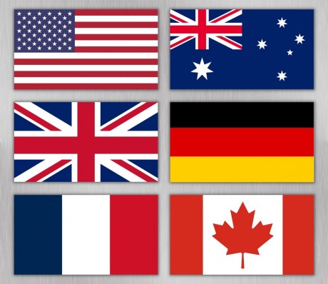 סט 6 מגנטים דגלים ארצות הברית, אוסטרליה, בריטניה, גרמניה, קנדה, צרפת 