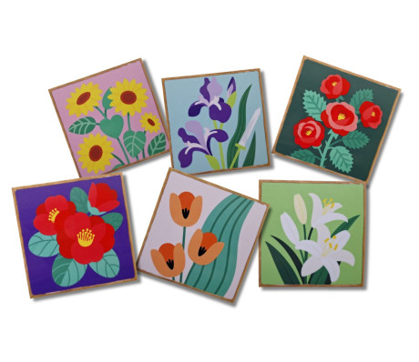 תחתיות כוסות - אמנות פרחים גודל 10x10 ס