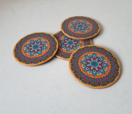 סט 4 תחתיות לכוסות דגם מנדלה מספר 1 