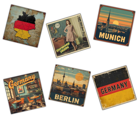 גרמניה - סט 6 מגנטים קשיחים עם למינציה סגנון רטרו וינטג' 