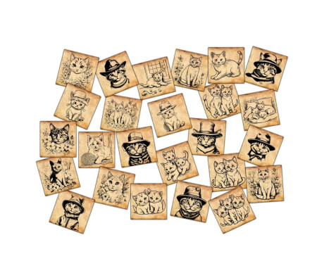 סט 25 מגנטים חתולים סגנון וינטג' - עם למינציה קשיחה