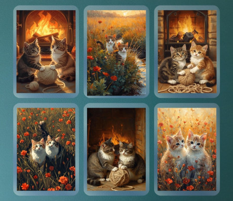 מארז 6 מגנטים קשיחים עם למינציה חתולים מקסימים - עיצוב קלאסי חמוד