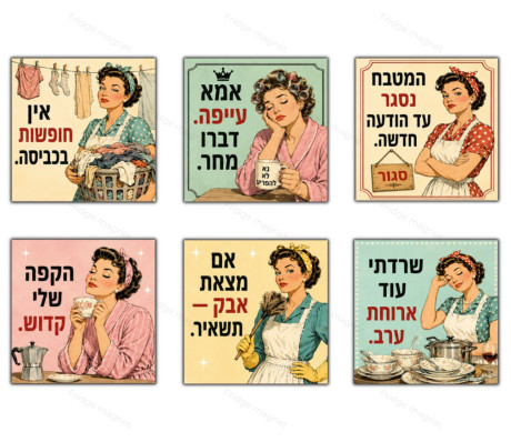 מארז 6 מגנטים ציניים למקרר בעיצוב רטרו צבעוני