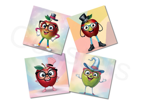 תחתיות לכוסות עם בסיס מגנטי - דגם פירות מצחיקים