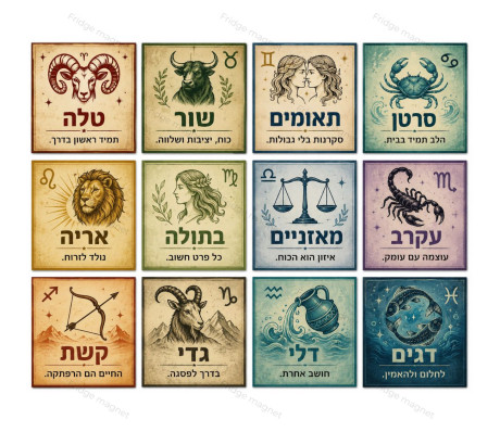 מארז סט 12 מגנטים מזלות - עיצוב רטרו