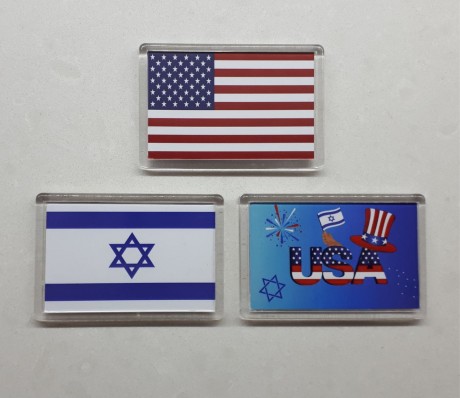 סט 3 מגנטים קשיחים אקריליק פרספקס דגל ישראל דגל ארצות הברית